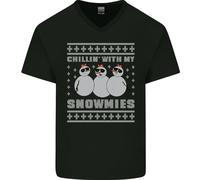 Chillin Con My Snowmies Divertente Natale Uomo Scollo A V Cotone T-Shirt