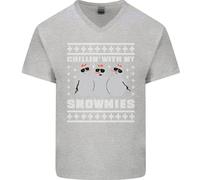 Chillin Con My Snowmies Divertente Natale Uomo Scollo A V Cotone T-Shirt