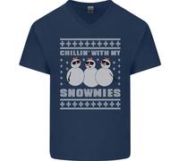 Chillin Con My Snowmies Divertente Natale Uomo Scollo A V T-Shirt