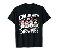 Chillin' With My Snowmies Funny Snowman Matching Christmas Maglietta