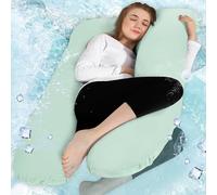 Chilling Home Cooling Cuscino per Gravidanza a Forma di U,Cuscino per chi Dorme sul Fianco con Jersey,traspirante Cuscino per Allattamento,Grande per Donne e chi Dorme sul Fianco (Verde Menta)