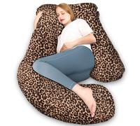 Chilling Home Cuscino per gravidanza a forma di J, cuscino per chi dorme sul fianco con rivestimento J, cuscino per allattamento, grande cuscino per donne e chi dorme sul fianco (motivo leopardato)