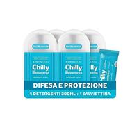 Chilly, Detergente Intimo con Antibatterico, con Azione di Difesa e Protezione, Fragranza di Timo e Salvia, PH 5, Clinicamente Testato, Confezione da 4 Flaconi da 300ml