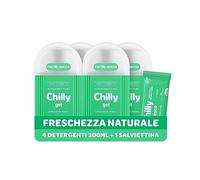 Chilly, Detergente Intimo Fresco, 4 x 300 ml | Con Molecola Anti Odore e Mentolo, pH 5, Clinicamente Testato