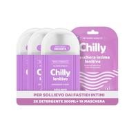 Chilly, Detergente Intimo Lenitivo 3 x 300 ml + Maschera Intima Lenitiva | Formula pH 5 con Vitamina B5 e Bisabololo, Sollievo Post Depilazione e dai Piccoli Fastidi Intimi, Ginecologicamente Testato