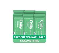 Chilly, Salviettine Fresco, Salviette Igiene Intima, Azione Protettiva con Mentolo Naturale, per Uso Quotidiano, Clinicamente Testato, pH 5 - Confezione da 6 Pezzi