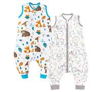 Chilsuessy - Confezione da 2 copripiumini estivi con piedi per neonati maschi e femmine 0,5 Tog, 100% cotone, animali della felicità e animali della foresta, 70 cm