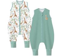 Chilsuessy - Sacco a pelo per bambino con piedini 1,5 Tog 100% cotone, Sacco a pelo per bambini tutto l'anno, 1,5 Tog/Verde + giraffa,