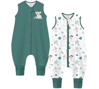 Chilsuessy Sacco nanna con piedi, confezione da 2 pezzi, 1,5 Tog, per bambini, per tutto l'anno, 100% cotone, sacco a pelo con gambe, 1,5 tog/koala + verde, 80 cm, altezza bambino 85-95 cm