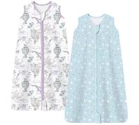 Chilsuessy Sacco nanna estivo, 2 pezzi, sacco nanna estivo, 0,5 Tog, 100% cotone, senza maniche, per neonati, blu e viola, 90 cm, 18-24 mesi