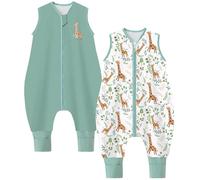 Chilsuessy Sacco nanna estivo con piedi, confezione da 2 pezzi, 0,5 Tog, per bambini piccoli, con gambe, 100% cotone, per ragazzi e ragazze, verde + giraffa, 90 cm, altezza del bambino 100-110 cm