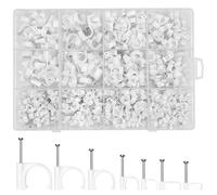 Chiluxendo 500x Fermacavi Rotondi+200x Chiodini Fermacavo Quadrati, Graffette Clip per Cavi, Morsetti Fissaggio per Chiodi, Cavo Clips per Cavi di Rete Ethernet, 4mm/5mm/6mm/8mm/10mm, (bianco)