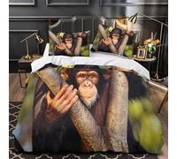 Chimpanzee Baby Set Di Copripiumino 3 Pezzi microfibra morbida stampa di 3D con cerniera Wild Animal Set Di Copripiumino con federa soffice traspirante ultra morbido for adulti Single（135x200cm）
