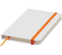 Chinchilla®Quaderno AUTHOR A6 bianco-arancio | Per conferenze e scrivania | 80 fogli a righe | 70g/m² | Elastico colorato e segnalibro integrato | Angoli arrotondati