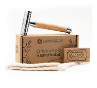 Chinchilla Rasoio In Legno D'ulivo - Incluse 0 Lamette E Testa A 2 Lati & Con Borsa Portaoggetti - Rasoio Di Sicurezza Ecologico E Senza Plastica Per Uomini E Donne, Brown, 11 Unità