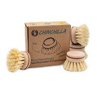 Chinchilla® Set di 4 testine per spazzolini in legno sostituibili | Testina di ricambio con setole in fibra naturale (vegana) | Testine per spazzolini universali | Cucina sostenibile e rifiuti zero