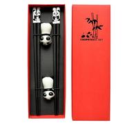 Chinese Chop Sticks - Panda Reusable Chopstick Set With Ceramic Holders | 2 Pairs 9.4 Inches Chop Sticks Non-Slip, Dishwasher Safe For Home & Restaurant Use