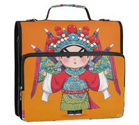 Chinese Culture Peking Opera Orange 3 anelli 3,8 cm raccoglitore organizzatore con tracolla e manico Laege Capacità Documenti File Borsa di immagazzinaggio Adatto per la scuola media