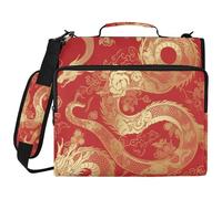 Chinese Golden Dragon 3,8 pollici 3 anelli cerniera raccoglitore borsa con manico e tracolla rimovibile include tasca con zip portafoglio organizer adatto per scuola media Cremallera de