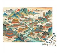 Chinese Landscape Art Jigsaw Puzzle 1000 Pezzi Riciclabile Material Traditional Style Puzzles per Anziani Allevia la Demenza Senile Fun Activity Ottima Idea Regalo 38x26cm/1000pcs