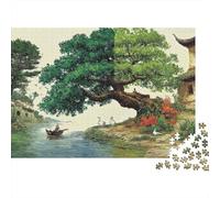 Chinese Landscape Painting 1000 Pezzi Puzzle Divertente Intrattenimento Creativo Ancient Tree by River with Boat Jigsaw Stimolare La Creatività Per Regali 52x38cm/1000pcs