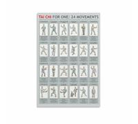 Chinese Martial Art 24 Tai Chi Forms Educational Canvas Wall Art Print for Home Decor Study Fitness Practice Poster(Framed,12x18inch(30x45cm))