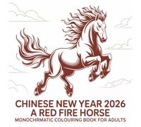Chinese New Year 2026 A Red Fire Horse: Monochromatic Colouring Book for Adults | 8.5x8.5 | 30 Elegant Images