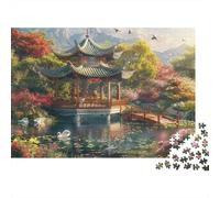 Chinese Pavilion Garden Jigsaw Puzzles for Adults: Pagoda by Tranquil Lake Educational Games for The Whole Family Women 38x26cm/1000pcs