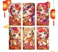 Chinese Red Envelope - 6 Pieces 16.6x8.6cm Horse Pattern Pocket - 2026 Paper New Year Red Envelopes | Matte Fingerprint-resistant For Boys Girls Adults Friends Birthday Celebration Winter Festival