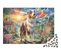 Chinese Shar-Pei on Ancient Wall Jigsaw Puzzle for Adults Kids Australian Shepherd Dog Age 12 Years Up Educational Game 38x26cm/1000pcs