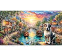 Chinese-Shar-Pei-on-Stone-Bridge Puzzle per adulti 1000 pezzi Gioco stimolante Giochi educativi Bellissimo puzzle decorativo per decorazione murale e regali 38x26/1000 pezzi