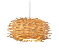Chinese Style Dining Chandeliers Beige Nest Hanging Light Natural Wicker Creative Pendant Lamp LED Lighting Fixture for Living Room Restaurant Cafe Bar(50cm*25cm)