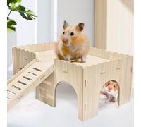Chingcoo Casetta per criceti, in legno, criceti, casetta multicamera, criceto, casa in legno, porcellini d'India, accessori per criceti, porcellini d'India, giocattolo con scala, 38 x 24 x 18 cm