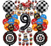 Chingcoo Hot Whels - Set di 54 decorazioni di compleanno per bambini di 9 anni, per auto da corsa, per feste di compleanno
