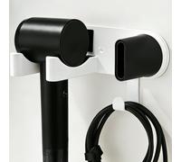 Chingcoo Supporto per asciugacapelli senza foratura, supporto da parete in alluminio per bagno, supporto magnetico Dyson con gancio per cavo, universale compatibile e installazione senza fori (bianco)