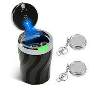 Chingde 1 Pezzo Auto Posacenere Portatile e 2 Pezzi Posacenere Tascabile, Luce LED Automatica, Sigillata e Ignifuga, Resistente Alle Alte Temperature, Staccabile, Posacenere di Grande Capacità (Nero)