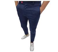 Chino, pantaloni da uomo a righe, estivi, leggeri, lunghi, slim fit, outdoor, taglio classico, pantaloni da uomo con tasca, Blu, XL