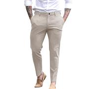 Chino Pantaloni da uomo, slim fit, elasticizzati, da uomo, in tinta unita, casual, slim fit, pantaloni sociali, leggeri, traspiranti, per il tempo libero, cachi, M