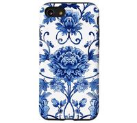 Chinoiserie Blue and White Floral Damask Pattern Vintage Custodia per iPhone SE (2020) / 7/8