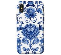 Chinoiserie Blue and White Floral Damask Pattern Vintage Custodia per iPhone X/XS