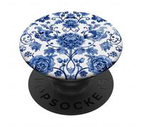 Chinoiserie Blue and White Floral Damask Pattern Vintage PopSockets PopGrip Adesivo