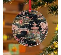 Chinoiserie - Ornamento natalizio a forma di pagoda asiatica, corallo, corallo, orientale, floreale, personalizzato, in acrilico trasparente, ciondolo ispirato all'Asia, per decorare l'albero di