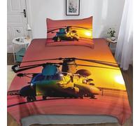 Chinook Under The Sunset Set Piumini Stampato, Set Biancheria in Microfibra Morbida Con Chiusura A Cerniera E Federe Cuscino Elicottero militare Biancheria Da Letto Single（135x200cm）
