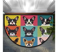 Chintiz Arrange - Zerbino semicircolare con ritratti di cani in stile cartone animato, 91 x 61 cm, morbido tappeto assorbente con retro antiscivolo, tappetino di benvenuto per interni, per ingresso