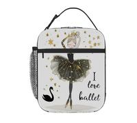 Chintiz Black Swan Ballet - Borsa termica per il pranzo per bambini, riutilizzabile, con tasca frontale in rete laterale, impermeabile, a prova di perdite, per scuola, viaggi, picnic, spiaggia, lavoro