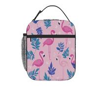 Chintiz Blue Leaf Flamingo Borsa termica per bambini, riutilizzabile, con tasca frontale in rete laterale, impermeabile, a prova di perdite, per scuola, viaggi, picnic, spiaggia, lavoro, ragazzi e