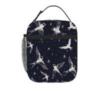 Chintiz Borsa termica per il pranzo per bambini con motivo rondine bianca, riutilizzabile, con tasca frontale in rete laterale, impermeabile, a prova di perdite, per scuola, viaggi, picnic, spiaggia