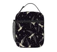 Chintiz Borsa termica per il pranzo per bambini, con rondine nera, riutilizzabile, con tasca frontale in rete laterale, impermeabile, a prova di perdite, per scuola, viaggi, picnic, spiaggia, lavoro