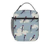 Chintiz Borsa termica per il pranzo per bambini in rete metallica blu con rondine, riutilizzabile, con tasca frontale in rete laterale, impermeabile, a prova di perdite, per scuola, viaggi, picnic