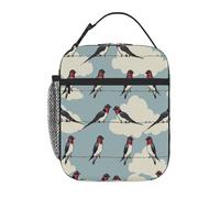 Chintiz Borsa termica per il pranzo per bambini in rete metallica con motivo rondine, riutilizzabile, con tasca frontale in rete laterale, impermeabile, a prova di perdite, per scuola, viaggi, picnic